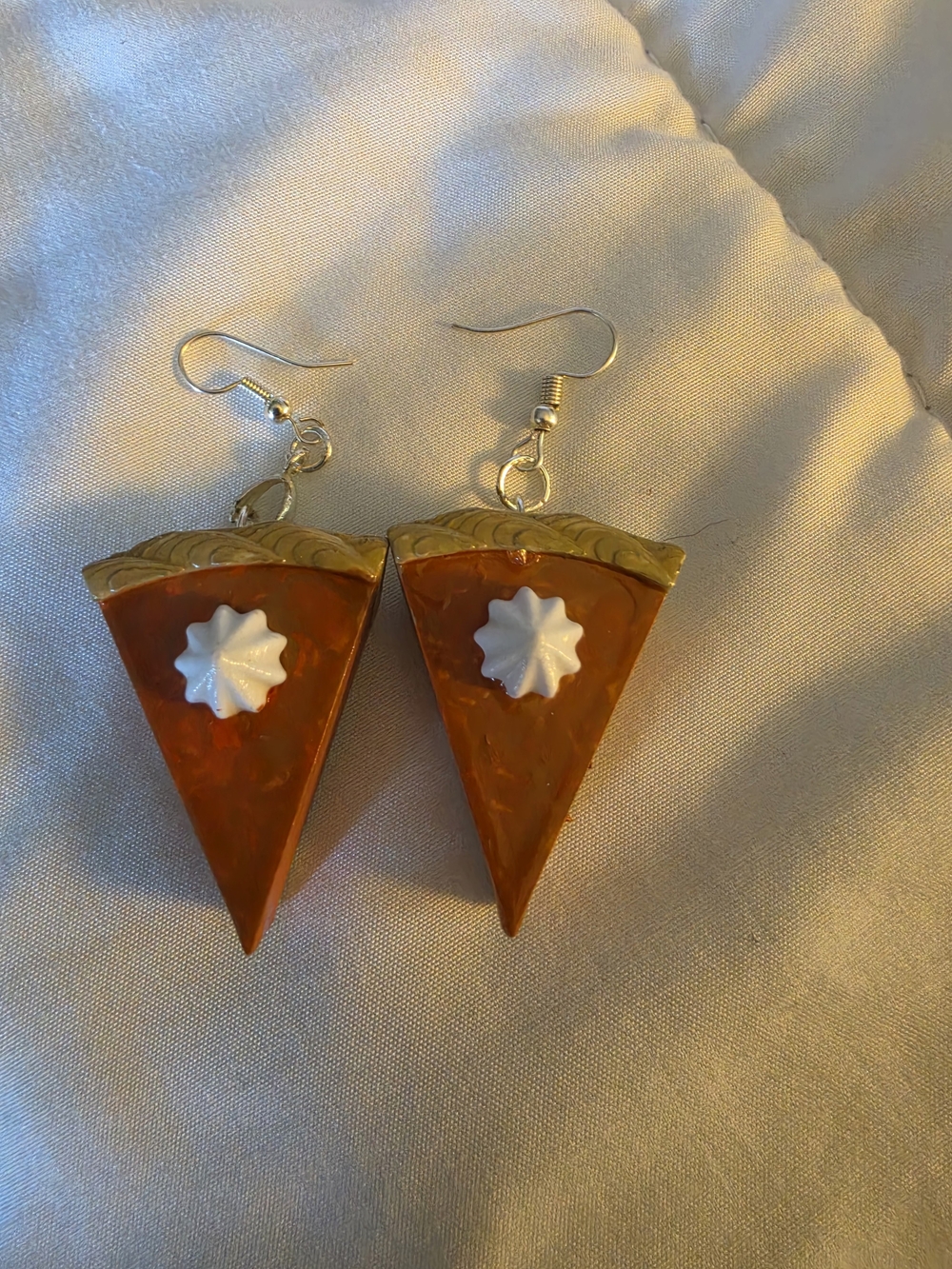 Handmade Pumpkin Pie Slice Drop Earrings - Orange Festive Earrings